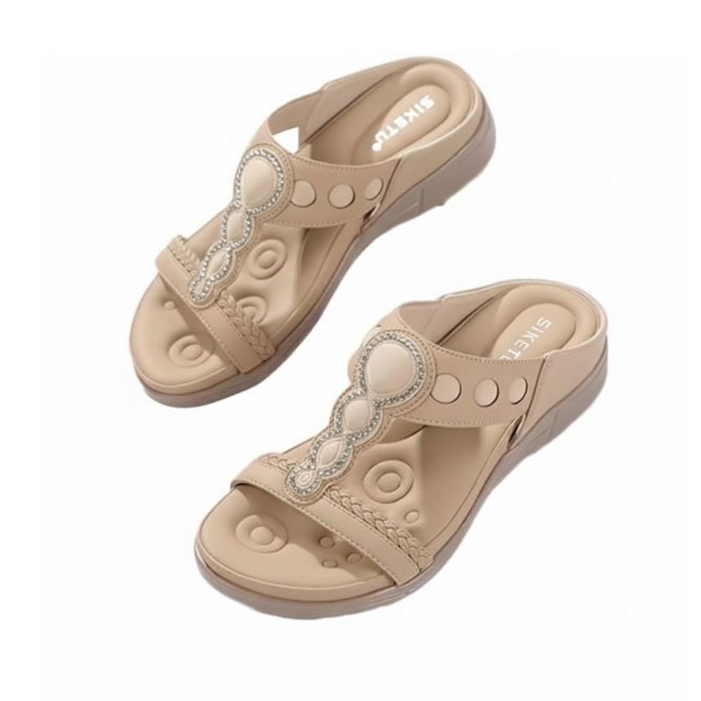 SIKETU Women’s Flat Sandals –Beige Comfort Strap